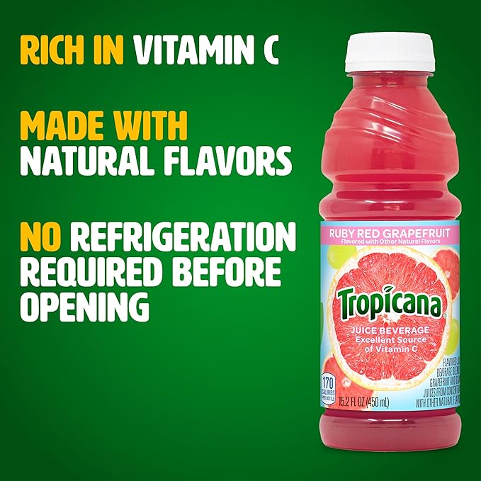 Tropicana Ruby Red Grapefruit Juice Drink 15.2 fl oz Bottles (Pack of 12)