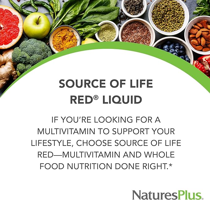 NaturesPlus Source of Life RED Multivitamin Liquid - 30 oz - Energy &amp Immune Support - with Exotic Red Fruits Lycopene &amp Lutein - Vegetarian &amp Gluten Free - 30 Servings
