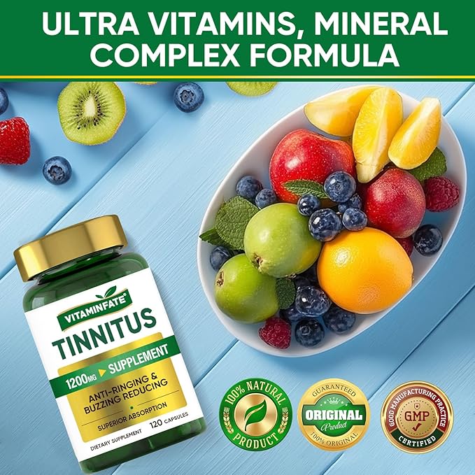 Tinnitus Relief for Ringing Ears Supplement 1200mg - 120 Capsules | Supports Ear Health and Reduces Tinnitus Symptoms