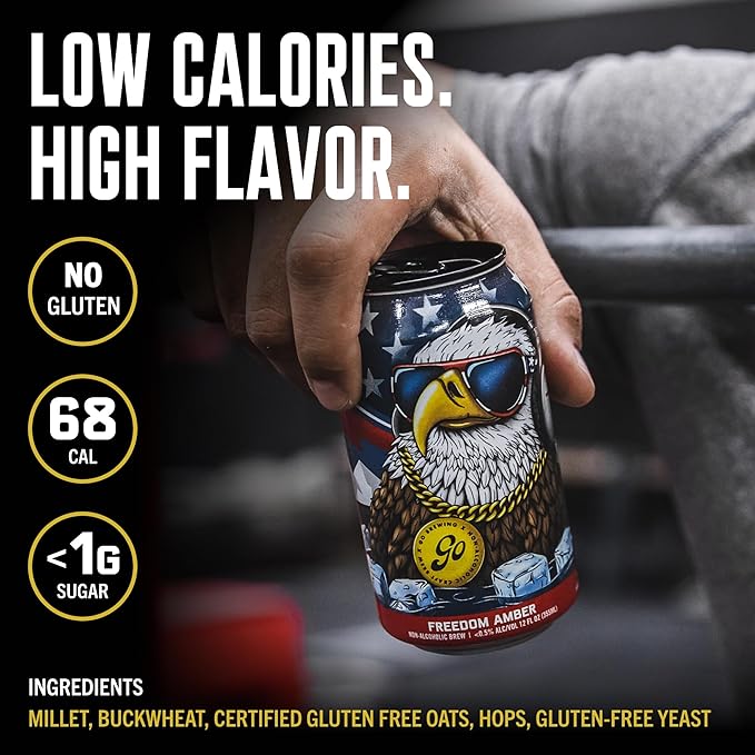 Go Brewing - Freedom Amber - Gluten-Free Non-Alcoholic Craft Beer - Small Batch Low-Calorie Brew - Earthy Caramel and Corn Flavor Profile - Smooth Finish - Ideal for Any Occasion (12 Oz 12 Cans)