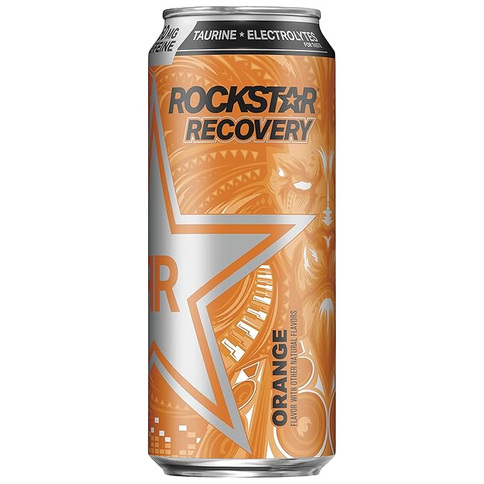 Rockstar Energy Drink Caffeine and Electrolytes (Packaging May Vary) Orange  Recovery Orange 16 Fl Oz (Pack of 24)
