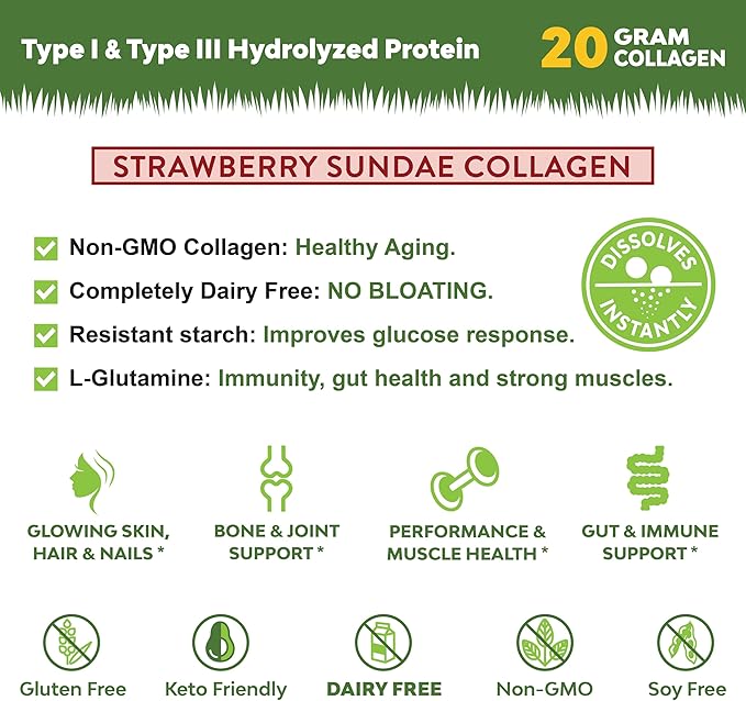 MariGold Hot Cocoa and Strawberry Sundae Collagen Bundle Grass-fed Type I &amp III Collagen Peptides