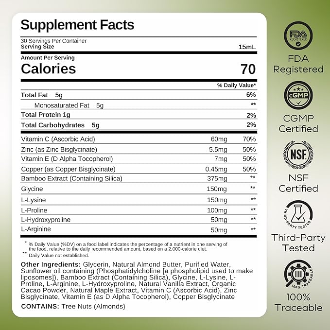 Liquid Collagen for Women - Vegan Collagen Liposomal Supplement - Ultra Absorption Plant Based with Bamboo Extract Vitamin C Amino Acids - Skin Hair Nail Joint Support - Maple Mocha 30 Servings
