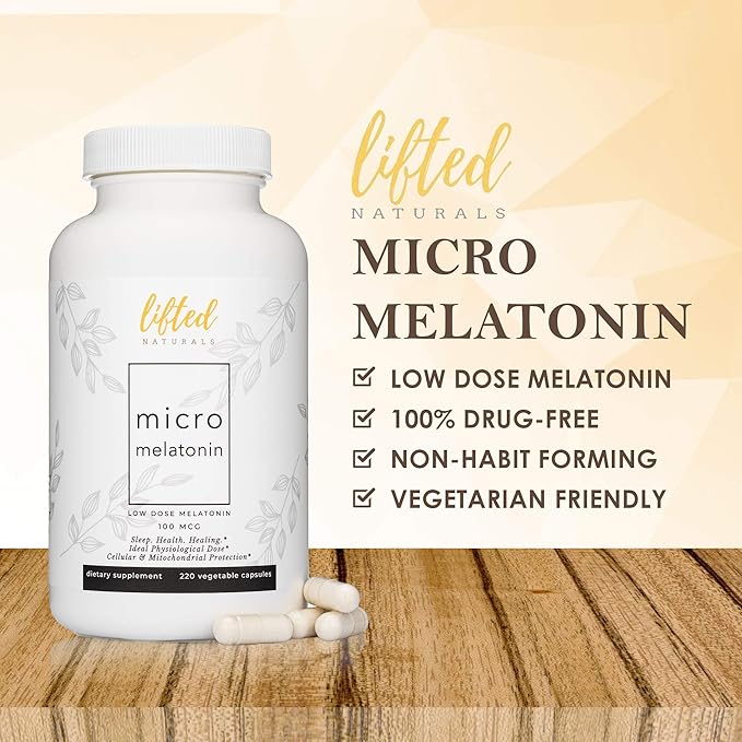Lifted Naturals Micro Melatonin Family Size - Melatonin for Fast &amp Better Sleep Easy to Swallow 220 Vegetable Capsules with Low Dose Melatonin Non-GMO Fast Dissolve Melatonin 100 mcg