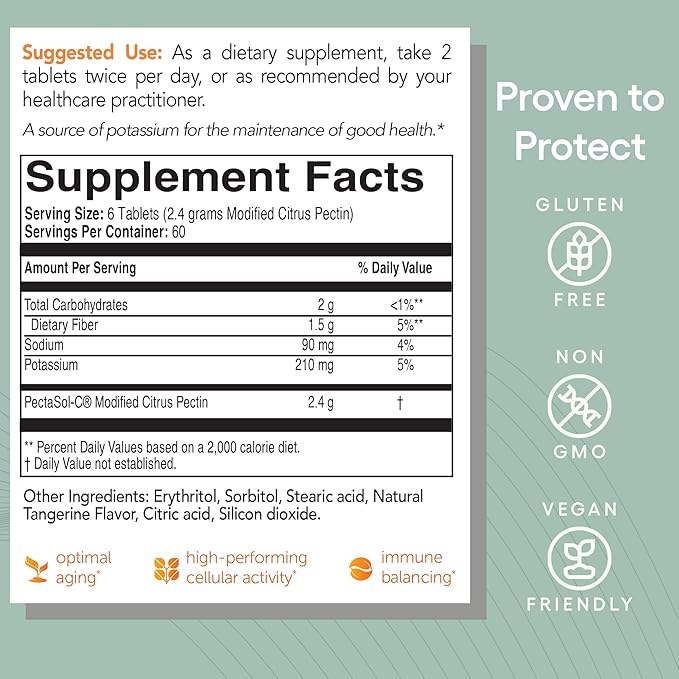 EcoNugenics PectaSol Modified Citrus Pectin – 120 Tangerine Chewable Tablets – Total-Body Health Supplement to Support Heart Immune System Inflammation Response + Maintain Healthy Galectin-3 Levels