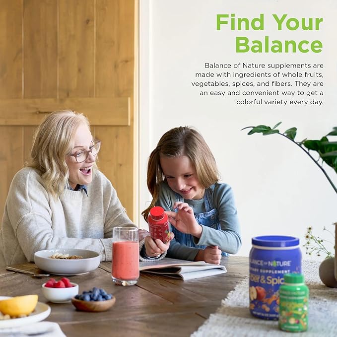 Balance of Nature Fruits &amp Veggies Supplements - Whole Fruit and Vegetable Ingredients for Women Men and Kids - 90 Fruits Capsules 90 Veggies Capsules - 1 Set