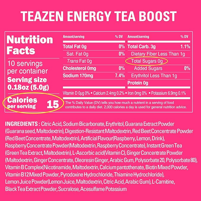 TEAZEN Kombucha Tea 20 Sticks Lemon Berry Flavor &amp Energy Tea Boost Powder 10 Sticks