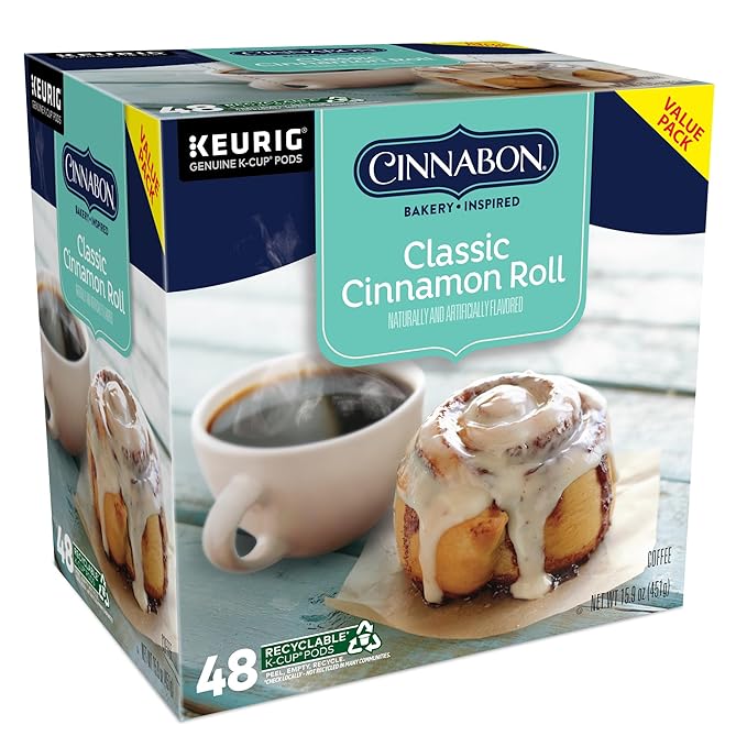 Cinnabon Classic Cinnamon Roll Keurig Single-Serve K-Cup Pods Light Roast Coffee 48 Count