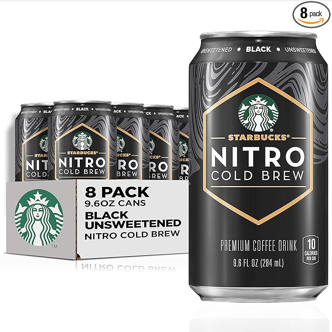 Starbucks - RTD Coffee Nitro Cold Brew Black Unsweetened 9.6 fl oz Cans (8 Pack) Iced Coffee Cold Brew Coffee Coffee Drink