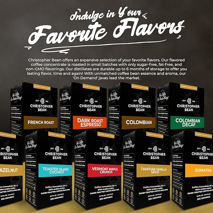 Christopher Bean Coffee - 396 servings 30 to 1 Blend Bag in Box Liquid Instant Coffee or Cold Brew Coffee Concentrate - Hot or Iced Coffee - Vermont Maple