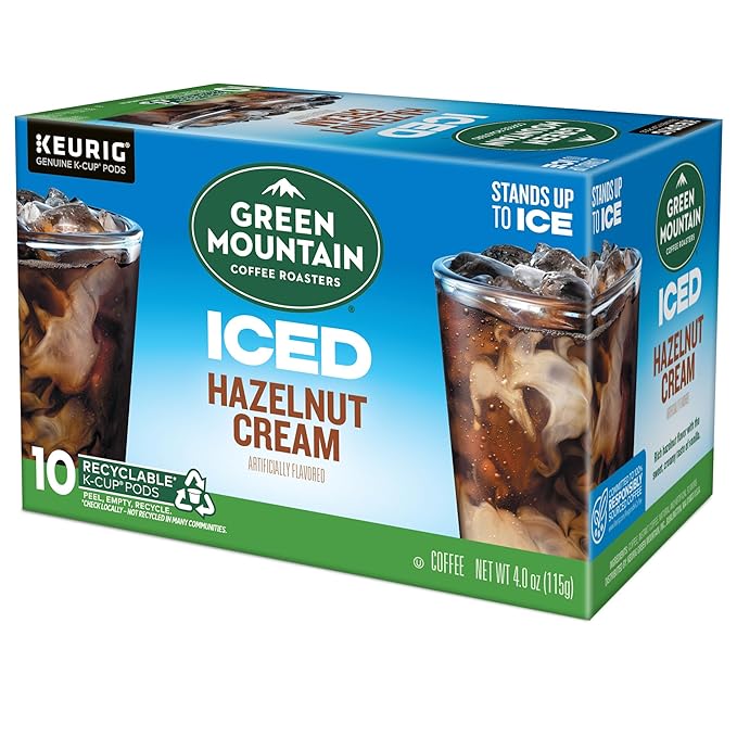 Green Mountain Coffee Roasters ICED Hazelnut Cream Single Serve Keurig K-Cup Pods Flavored Iced Coffee 60 Count (6 Packs of 10)