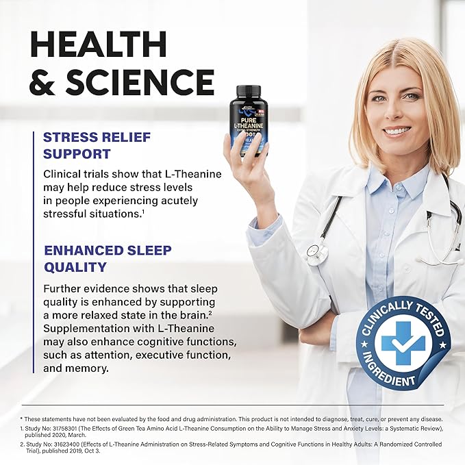 L Theanine 400 mg | L-Theanine Stress Relief | Extra Strength Supplement | Made in USA | Relaxation Sleep &amp Calm Support | For Men &amp Women | Plant Based Non-GMO &amp Gluten-Free | 180 Vegan