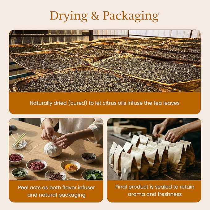 ANNHI TEA Mandarin Pearl Puerh - 6 Whole Dried Citrus Pieces Premium Fermented Puerh Tea with Mandarin Peel Smooth Earthy &amp Sweet Aroma Natural Vietnamese Detox Tea Pack