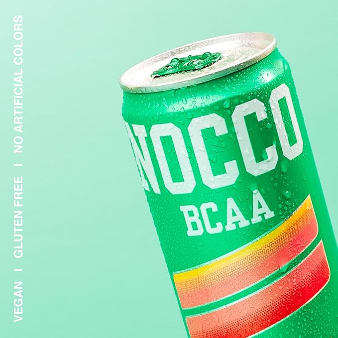 NOCCO BCAA Drink Peachango - 12 Fl Oz (Pack of 12) - 0mg of Caffeine 5000mg of BCAAs – Sugar &amp Caffeine Free Low Calorie Carbonated Drink with Vitamin B6 B12 Biotin - Grab &amp Go Performance