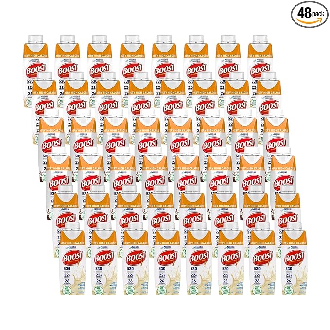 Boost Very High Calorie Nutritional Drink Variety Pack 16 Vanilla 16 Strawberry 16 Chocolate Variety Pack (Pack of 48)