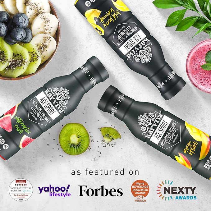 Karviva ACE Collagen Sport Juice Variety Pack - Inspired by Traditional Eastern Remedies for Healthy Joints Skin &amp Hair. Collagen Hydration Drinks with Natural Marine Collagen Electrolyte Antio