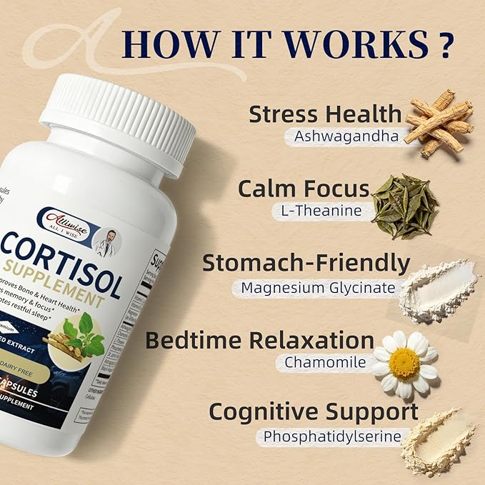 Cortisol Supplements for Women and Men with Magnesium AshwagandhaL-TheanineChamomile &amp PSHigh Cortisol Reducer Manager Detox Lower for MoodFocusSleepNon-DrowsyNo Melatonin