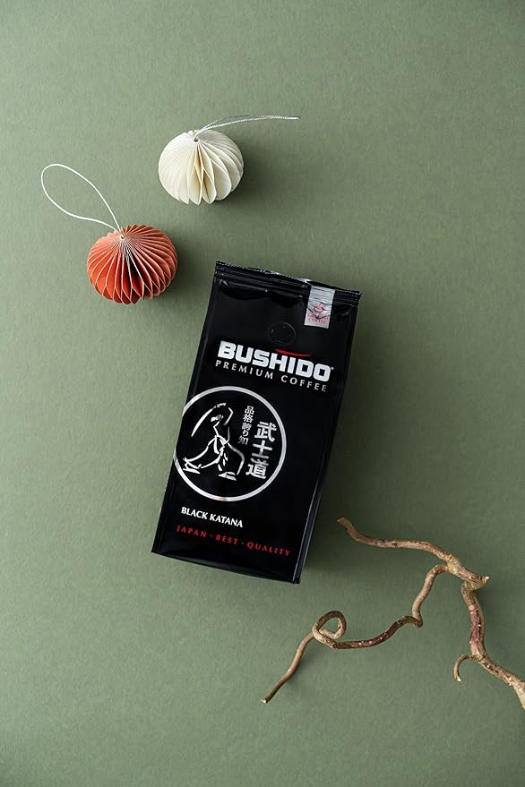 BUSHIDO Black Katana Premium Whole Bean Coffee 2.2 lb (1kg) Bulk Bag Medium Roast 100% Arabica - Rich &amp Smooth Taste with Dark Chocolate Notes - Non-Bitter Espresso Beans - Imported from the Nethe