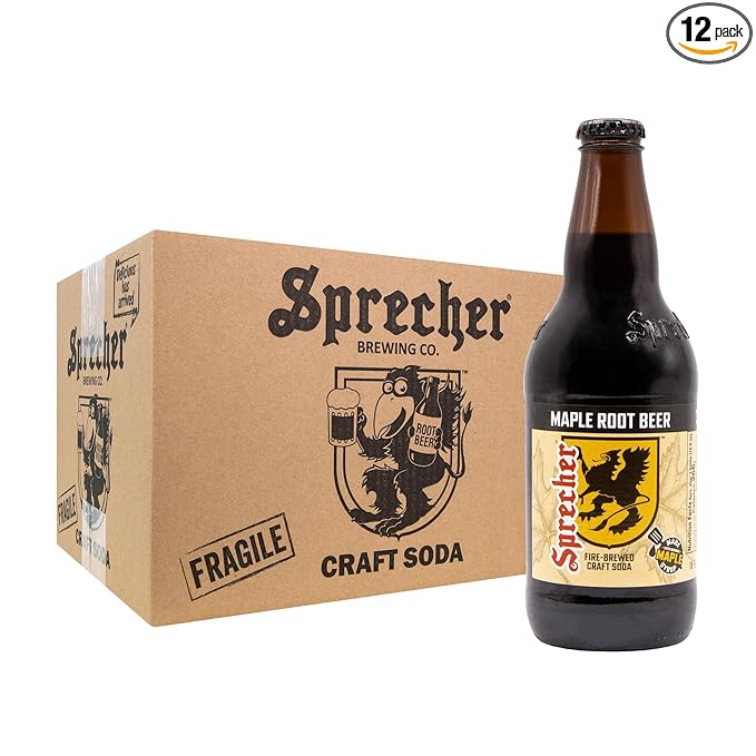 Sprecher Maple Root Beer Soda in 16 oz Glass Bottles (12 Pack) Fire-Brewed Gourmet Craft Soda Handcrafted with Real Maple Flavor and Real Honey