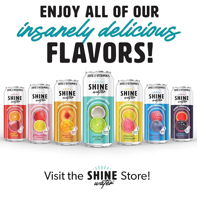 Shine Water Coconut Lime Vitamin D Electrolyte Drinks 12-Pack Sugar Free Flavored Water with Magnesium Zinc &amp Antioxidants Low Calorie Hydration Beverage Plant-Based Vitamin Water Zero Sugar