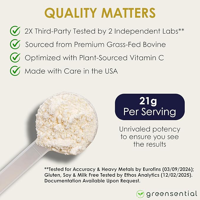 Collagen Peptides Plus Powder 21 OZ | + Vitamin C &amp Hyaluronic Acid | Type I &amp III Grass-Fed | Hair Skin Nail &amp Joint Support | 3rd-Party Certified Easy-Mix Unflavored 28 Servings