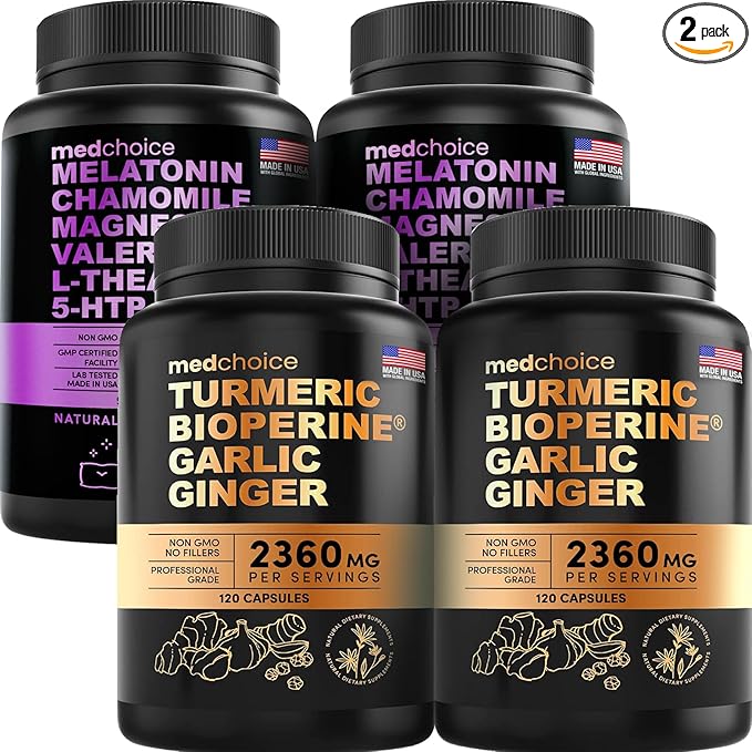 MEDCHOICE Turmeric &amp Ginger (240ct) and Sleep Melatonin (180ct) Supplement Bundle - Wellness Duo for Joint Digestion Sleep &amp Immune Support - Vegan Non-GMO Gluten-Free