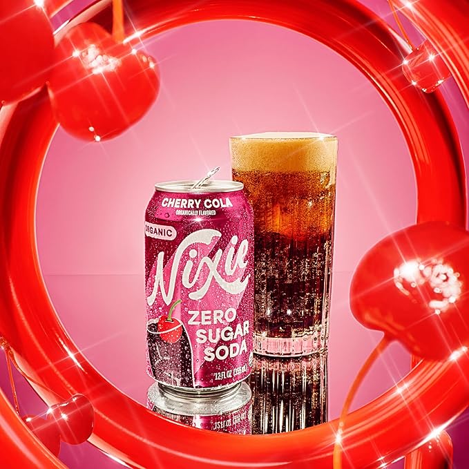 Nixie Organic Zero Sugar Soda NEW Cherry Cola Healthy Soda Pop Non-GMO 0 Sugar 0 Calories 40mg Caffeine 12oz Cans (12 Pack)