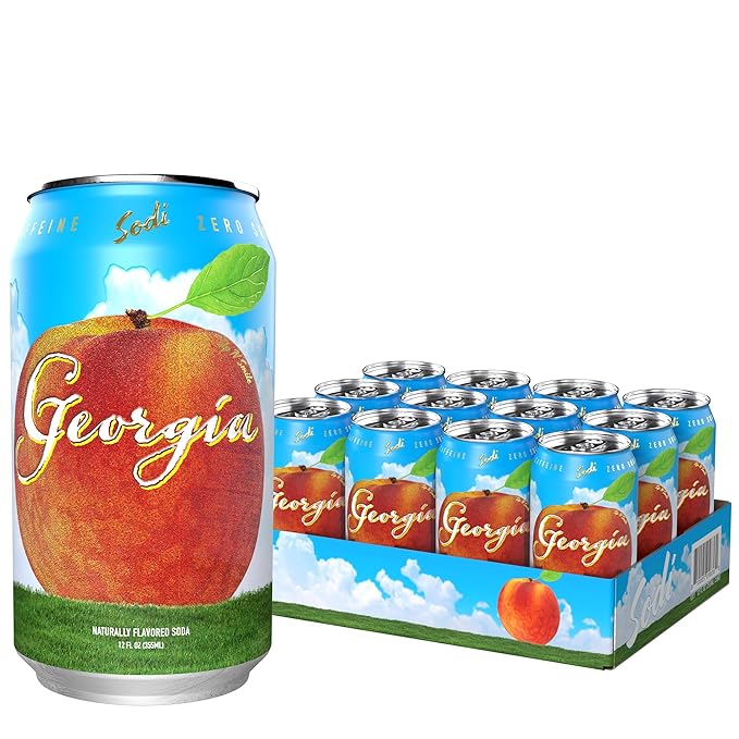 Sodi | Better For You Sparkling Soda Pop | Georgia | Zero Sugar | Zero Caffeine | Zero Colors or Dyes | Gluten Free | Naturally Flavored | 12fl oz Pack of 12 (12pk Georgia)