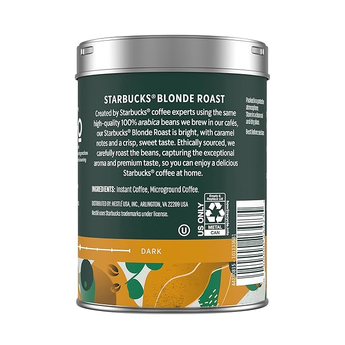 Starbucks Premium Instant CoffeeStarbucks Blonde Roast CoffeeArabica Beans3.17 oz Tins(Pack of 6)