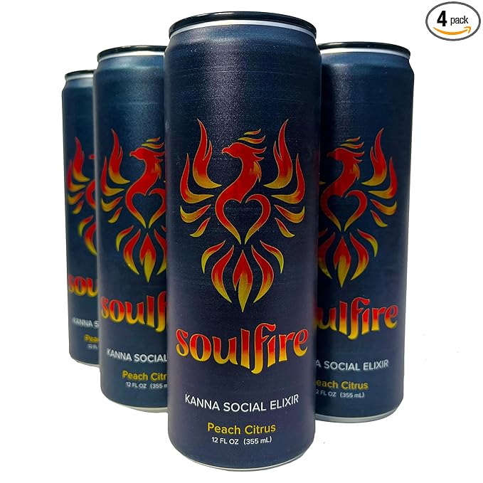 Soulfire 12oz 4pk Kanna Social Elixir | Non-Alcoholic Sparkling Beverage | Adaptogen Nootropic Kanna Extract Drink w/ Reishi L-Theanine Coconut Water &amp Electrolytes | Clean Functional Healthy Na
