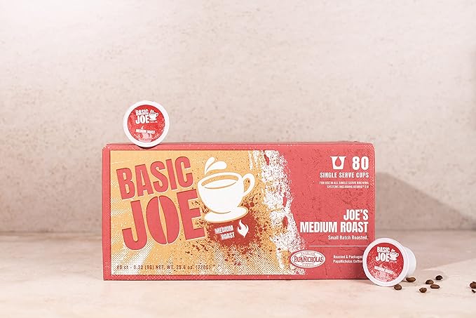 Basic Joe Medium Roast Coffee Pods - 80 Count | Single Serve K-Cup Compatible Pods | 100% Arabica | Balanced Everyday Roast | Made in USA