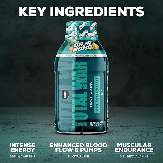 REDCON1 Total War Ready to Drink Preworkout Sour Gummy Bear - 350mg of Fast Acting RTD Caffeine - Beta Alanine + Citrulline Malate for Increased Pump - Keto Friendly Workout Drink (12 Servings)