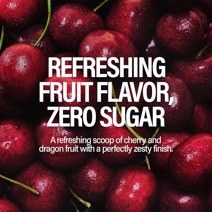 GURU ZERO SUGAR Dragon Fruit Cherry Sorbet Organic Energy Drink with Plant Based Natural Caffeine from Green Tea Coconut Water Prebiotic Zero Added Sugars Gluten Free &amp Vegan Pre Workout 140