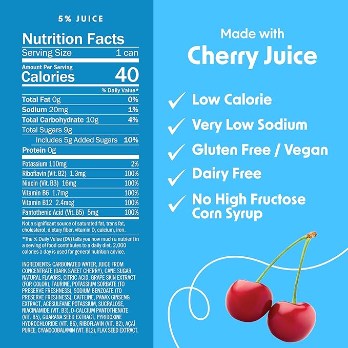 BING Energizing Juice Beverage – Original Cherry (12oz/12pk) – Made with REAL Juice! Low Calorie 5 B-Vitamins &amp Ginseng Energizes with 120mg Caffeine + Taurine Vegan Gluten + Dairy Free. DELIC