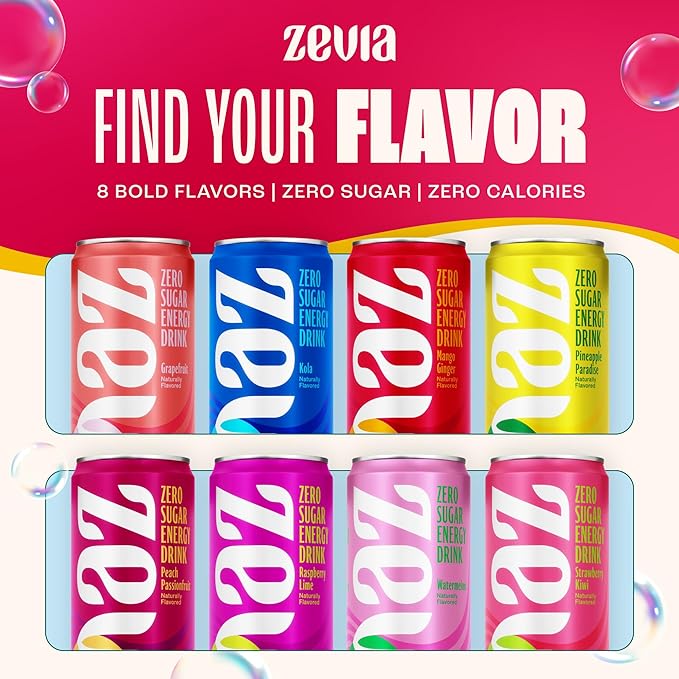 Zevia Zero Sugar Energy DrinkMango Ginger12 oz Cans – Naturally SweetenedZero Calorie Sugar Free Energy - Non-GMO Project VerifiedGluten-FreeVegan(Pack of 24)