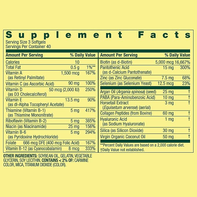 SUREFECT Spring Valley Extra Strength Hair Skin &amp Nails Collagen Support Softgels 5000 mcg Biotin 120 Count + Organizer