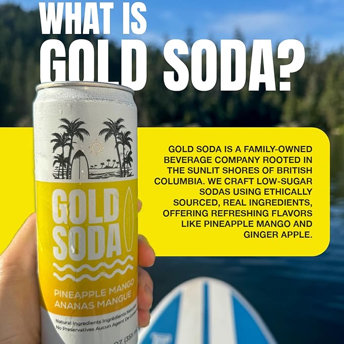 Gold Soda - Natural Ingredients - Organic Cane Sugar - Non-GMO - No Preservatives - Monk Fruit - Sparkling Water - Made with Natural and Organic Flavors12 Fl Oz (24 Pack) (24 Pack Ginger Apple)