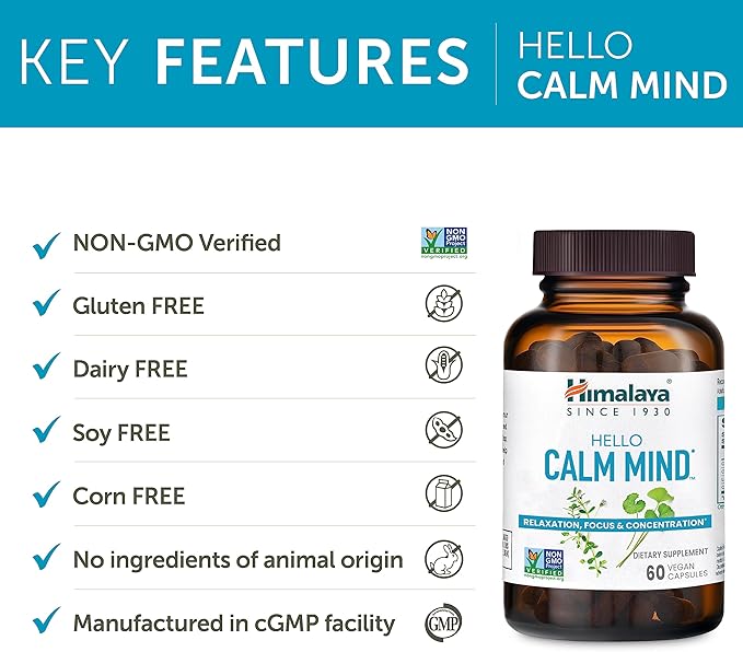 Himalaya Hello Calm Mind with Bacopa for Relaxation Focus and Concentration &amp Hello ZZZs with Melatonin for Sleep Support 60 Capsules Each - Bundle