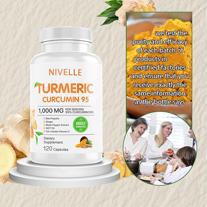 NIVELLE Turmeric Curcumin | Pure Turmeric Curcumin Supplement 1000mg | 95% Curcuminoids with Bee Propolis Ginger MCT Oil Fat Soluble Vitamin C &amp Black Pepper | 120 Capsules (2)