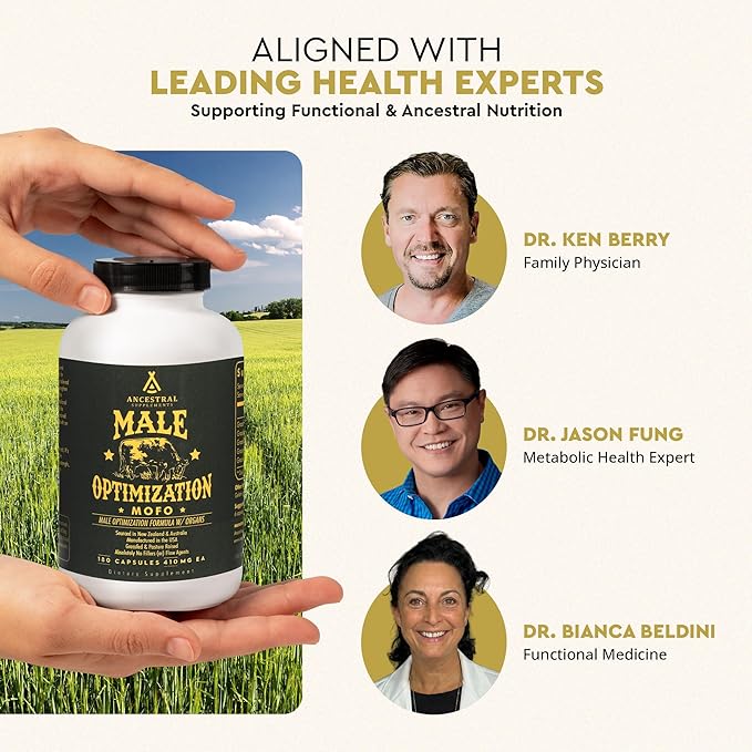 Ancestral Supplements Mofo Supplements for Men Support for Energy Levels and Overall Men's Health and Wellness Non-GMO Grass Fed Beef Organ Supplement with Liver No Fillers 180 Capsules