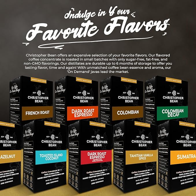 Christopher Bean Coffee - 396 servings 30 to 1 Blend Bag in Box Liquid Instant Coffee or Cold Brew Coffee Concentrate - Hot or Iced Coffee - Espresso Dark Roast
