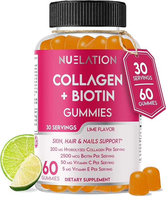 200mg Hydrolyzed Gummy Collagen for Women &amp Men. 2500mcg Biotin Gummies with 5mg Vitamin E 50mg Vitamin C &amp 5mg Zinc. Gluten-Free Non-GMO Keto Friendly Adult Biotin and Collagen Vitamins