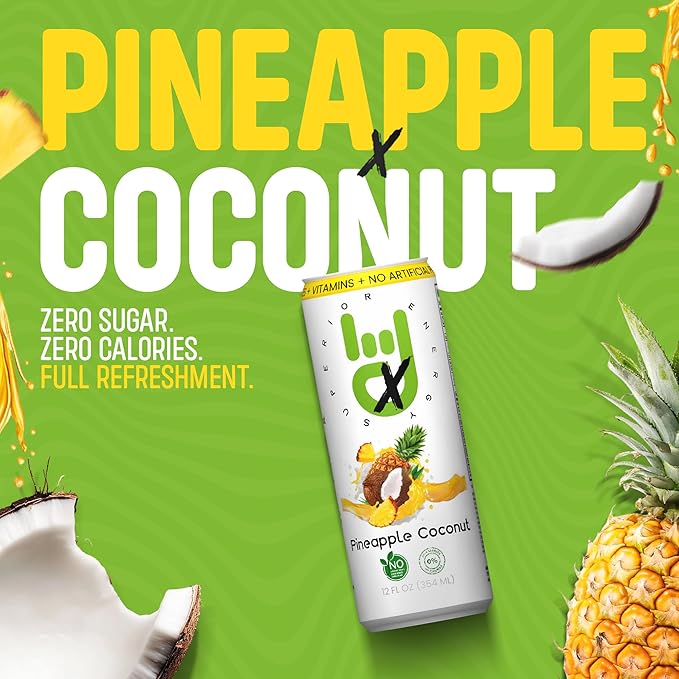 Superior Energy Electrolytes Drink Zero Calories – Energy Drink Zero Sugar – Pineapple Coconut Flavor 90mg Natural Caffeine – Pack of 12 (12 fl oz each)
