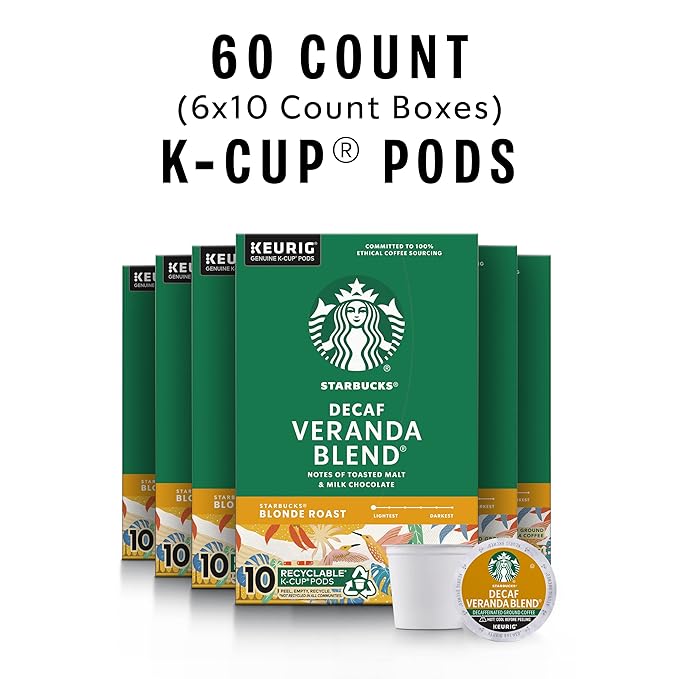 Starbucks K-Cup Coffee Pods Starbucks Blonde Roast Hot or Iced Coffee Decaf Veranda Blend 60 Keurig Pods