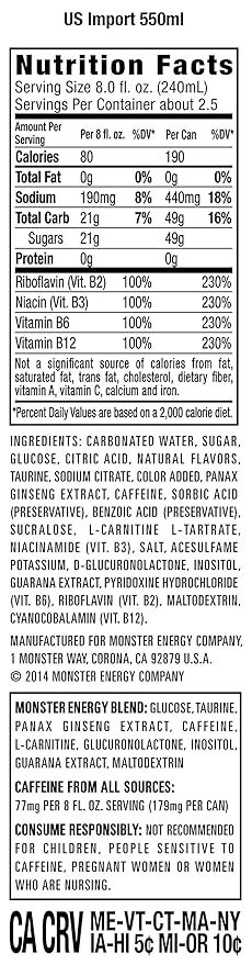 Monster Energy Import Energy Drink 18.6 Ounce | Pack of 12