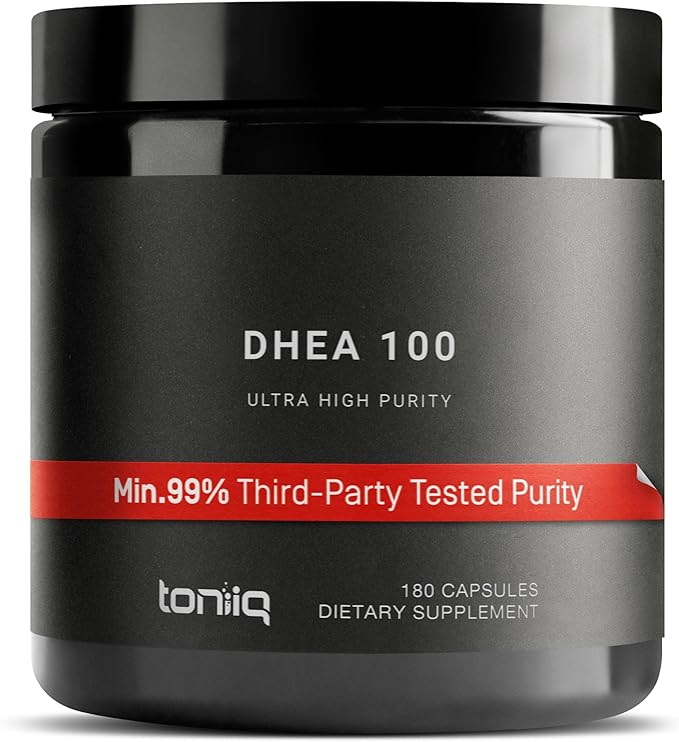 Toniiq Ultra High Strength DHEA 100mg Supplement for Men - 99%+ Highly Purified and Bioavailable Micronized DHEA Supplement for Women and Men - DHEA 100 mg - 180 Capsules