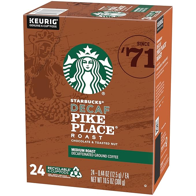 Starbucks Decaf Coffee K-Cup Pods Pike Place 24 CT (Pack of 2)