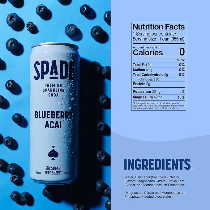 Spade Soda Blueberry Acai 12 fl oz (Pack of 12)