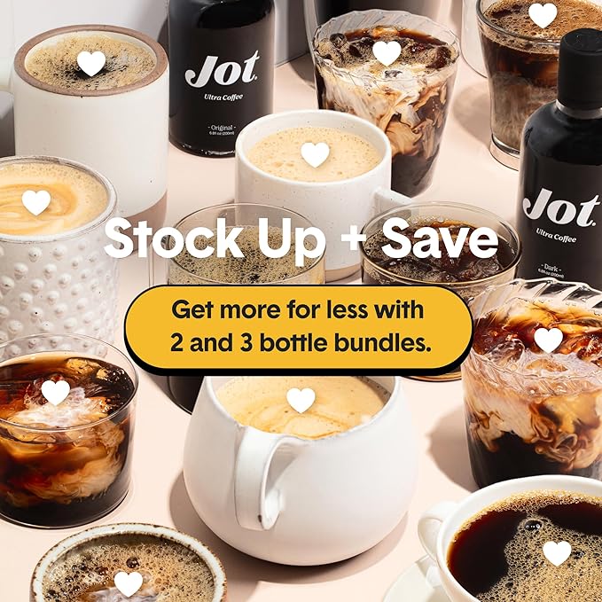 Jot Coffee Concentrate (Dark) High Caffeine Cold Brew Coffee Concentrate Liquid for Iced Coffees Instant Espresso Hot or Cold Instant Coffees - Makes 14 Cups 150mg Caffeine/Tbsp Sugar Free