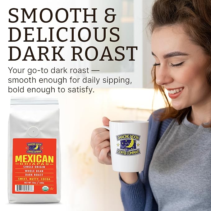 Dancing Moon Dark Roast Mexican Chiapas Organic Whole Bean Coffee (3-pack)